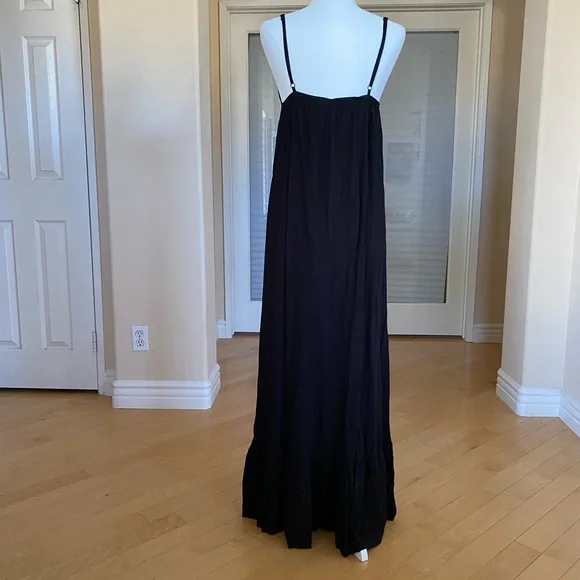 Embroidered Boho Black Maxi Dress Spaghetti Straps - Picture 4 of 9